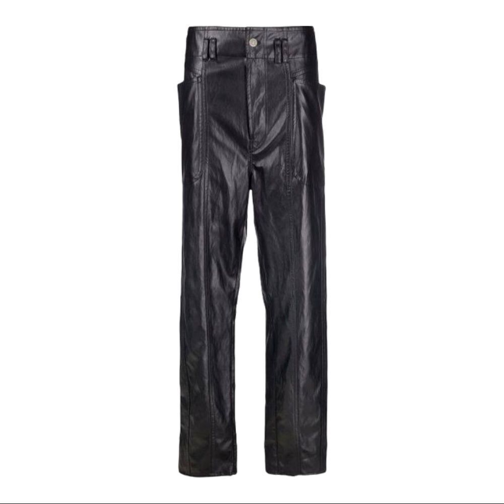 NEW Isabel Marant Etoille Black Tessini Faux Leather Straight Pants Size 36 - Picture 2 of 11